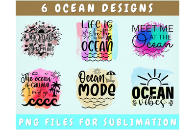 Ocean Sublimation Designs Bundle, 6 Ocean Quotes PNG Files