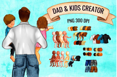 Dad &amp; Kids Family Creator Clipart