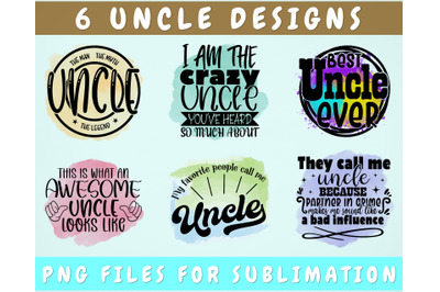 Uncle Sublimation Designs Bundle, 6 Uncle Quotes PNG Files, Best Uncle