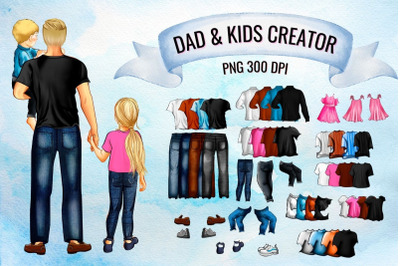 Dad &amp; Kids Family Creator Clipart