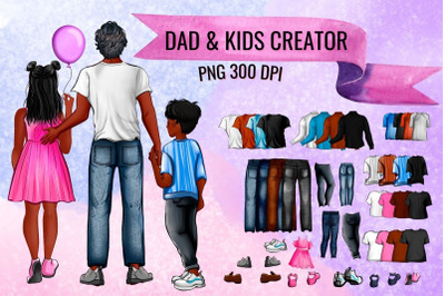 Dad &amp; Kids Family Creator Clipart