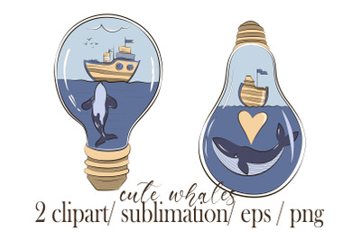 Cute whale clipart &2F; sublimation file - 2 EPS&2F; PNG