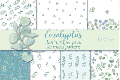 Eucalyptus seamless pattern | Watercolor floral digital paper pack