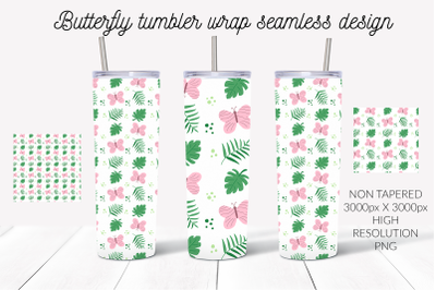 Pink butterfly tropical seamless pattern tumbler wrap design