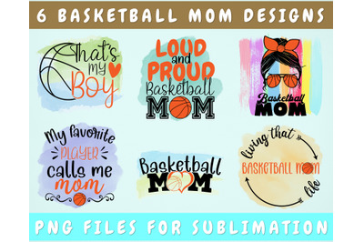 Basketball Mom Sublimation Designs Bundle, 6 Basketball Mom PNG Files