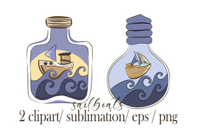 Sailboat clipart set -2 EPS&2F; PNG files