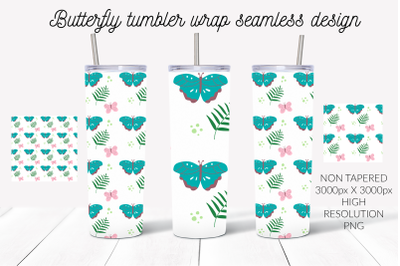 Turquoise and pink butterfly seamless pattern tumbler wrap