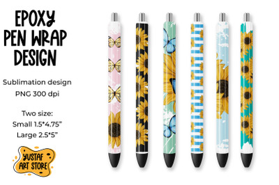 Sunflower and butterfly epoxy pen wrap sublimation design