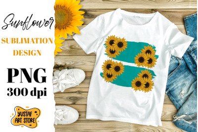 Watercolor Sunflower and turquoise stroke sublimation design
