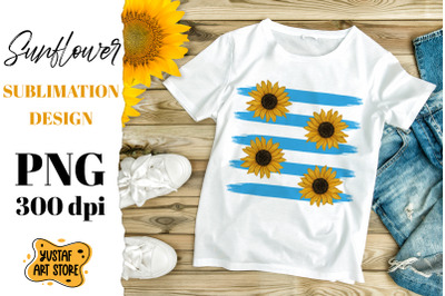 Watercolor Sunflower&amp;blue strips. Summer sublimation design