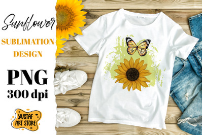 Watercolor Sunflower and yellow butterfly sublimation design