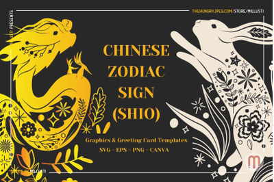 Chinese Astrology Zodiac Sign SVG + Lunar New Year Cards Template