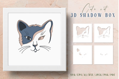 Cat 3D Shadow Box - Layered Papercut - Cutting Files - SVG
