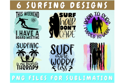 Surfing Sublimation Designs Bundle, 6 Surfing Quotes PNG Files