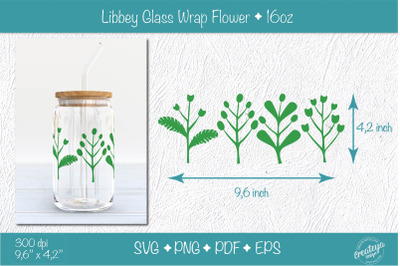 Libbey glass wrap with green leaves sublimation Abstract floral elemen