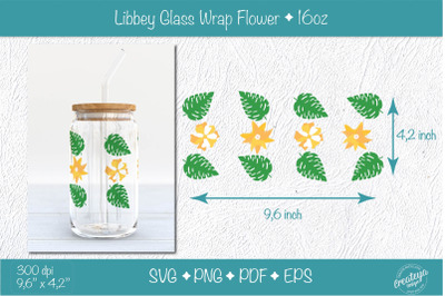 Libbey glass wrap with Groovy Yellow Flower and Tropical Leaves