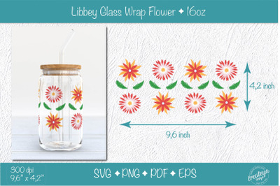 Libbey glass wrap sublimation with Groovy red Flowers