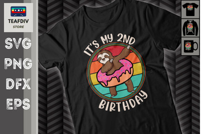 2nd Birthday Sloth Donut Retro Vintage