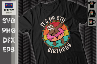 6th Birthday Sloth Donut Retro Vintage