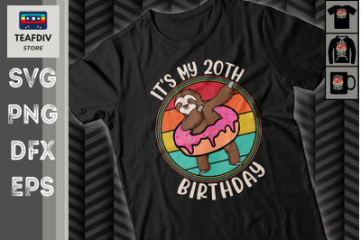 20th Birthday Sloth Donut Retro Vintage