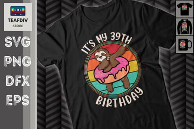 39th Birthday Sloth Donut Retro Vintage