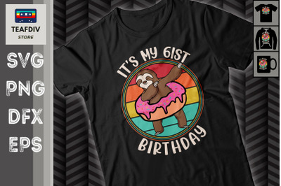 61st Birthday Sloth Donut Retro Vintage