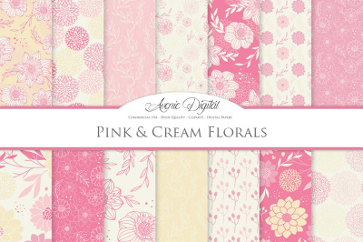 Pink and Cream Floral Vector Patterns and Digital Papers