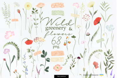 Wild greenery and flowers clipart