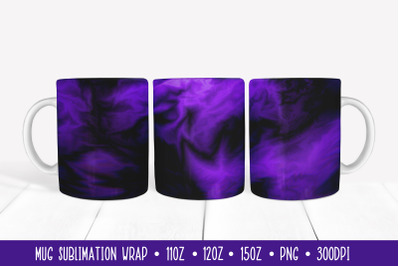 Marble Texture Mug Sublimation Design. Black Purple Mug Wrap