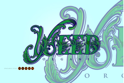 Classic weed leaf Marijuana  lettering words Isolated