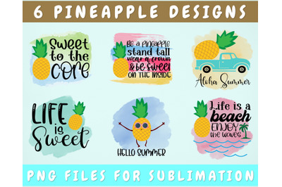 Pineapple Sublimation Designs Bundle, 6 Pineapple Quotes PNG Files