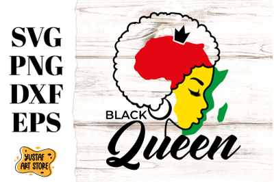 Juneteenth Freedom Day SVG design with woman and quote &quot;Black Queen&quot;
