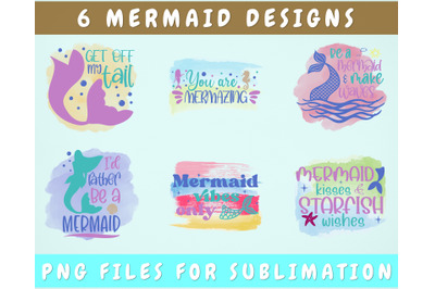 Mermaid Sublimation Designs Bundle&2C; 6 Mermaid Quotes PNG Files