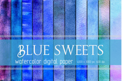 Blue watercolor digital papers bundle