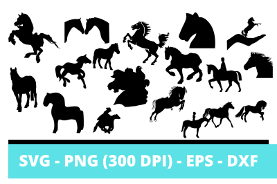 19 Horse Silhouettes and Cut Files