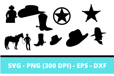 15 Cowboy Silhouettes and Cut Files