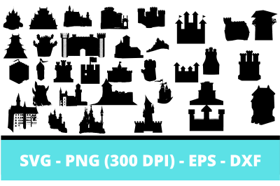 30+ Silhouettes and Cut Files of Castles