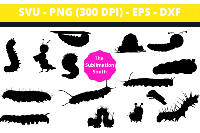 15 Caterpillar Silhouettes and Cut Files