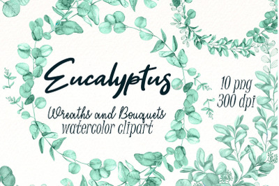 Watercolor Eucalyptus Wreath Clipart Bundle | Greenery Frame