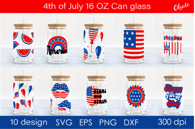 4th of July for 16 OZ Can Glass SVG. Beer Can Glass Wrap