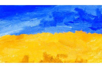 ukraine yellow balue flag artwork. abstract background. clouds. Oil