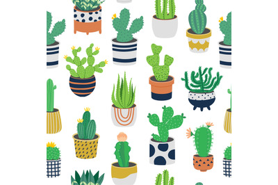 Cactus pattern. Seamless print with desert succulent plant, decorative