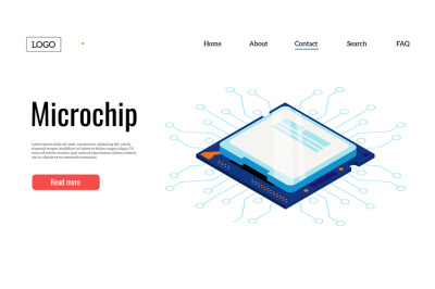 Semiconductor landing. Electronic circuit web page template with micro