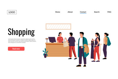 Clothing shop landing. Fashion boutique queue web site template with c