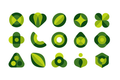 Minimalistic logo shapes. Abstract green geometric elements, healthy f