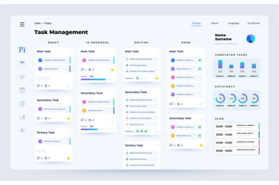Task manager. Planner and organizer application dashboard UI with task