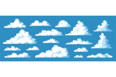 Pixel clouds. 8 bit game asset collection&2C; videogame background enviro