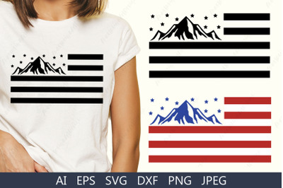 American flag with mountain svg, 4th of july svg, Patriotic