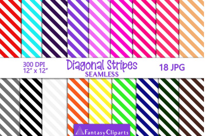 Diagonal Stripes Digital Paper | Striped Seamless Patterns