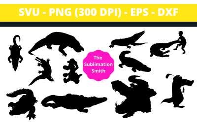 16 Crocodile Silhouettes and Cut Files